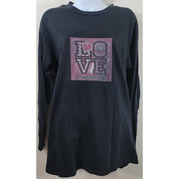 Gildan Black Red Crimson Tide Love Graphic Shirt XL Lightweight Stretch Soft - Picture 1 of 5